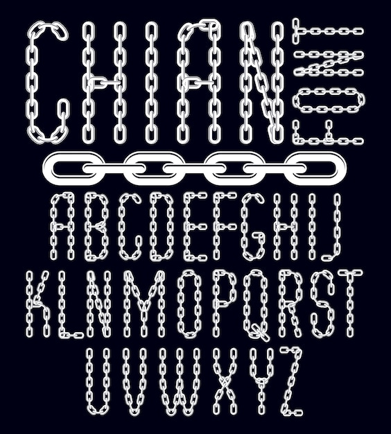 Vector font, trendy typescript can be used in poster creation. Capital decorative letters created using chrome chain, linkage.