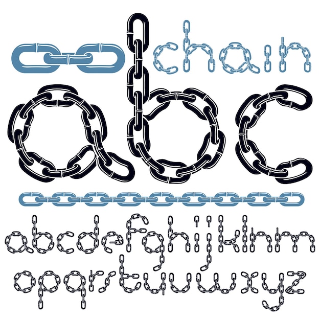 Vector font, trendy typescript can be used in poster creation. Lower case decorative letters, abc created using chrome chain, linkage.