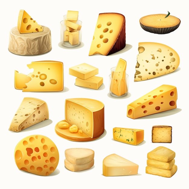 Vector vector food cheese cheddar illustration parmesan dairy isolated product slice piece set