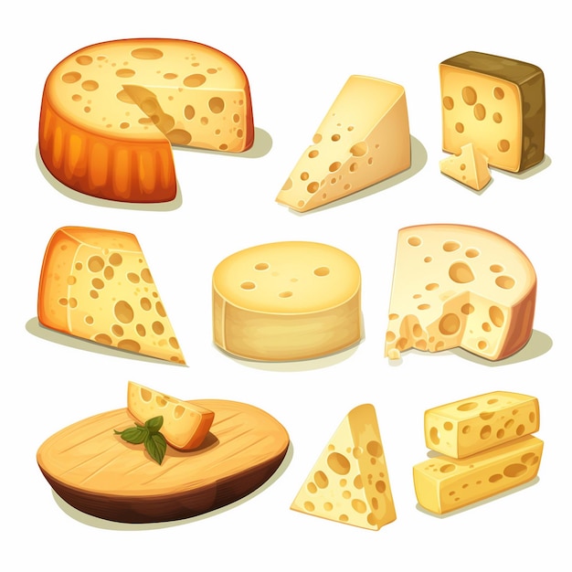 Vector vector food cheese cheddar illustration parmesan dairy isolated product slice piece set