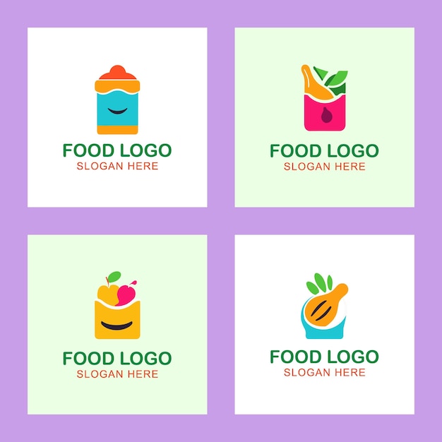 Set di emblemi di logo colorati per alimenti vettoriali