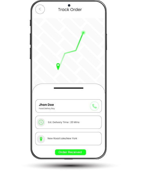 Vector vector food delivery tracking app one screen ui design with shadow