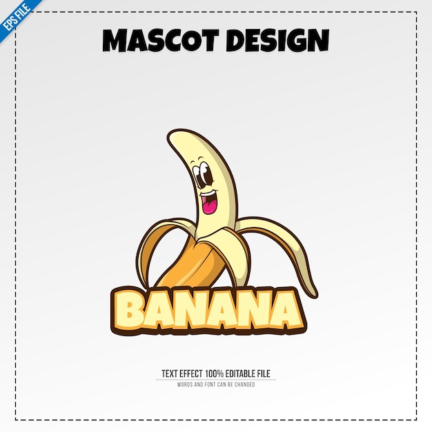 Вектор еда логотип банан талисман иллюстрации векторный дизайн редактируемый текстовый эффект