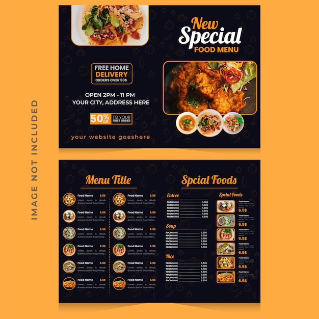 Шаблон меню векторной еды и двухслойной брошюры ресторана