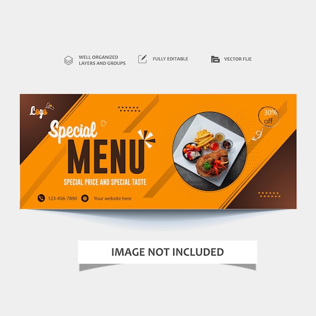 Modello di banner web del menu alimentare vettoriale e del ristorante