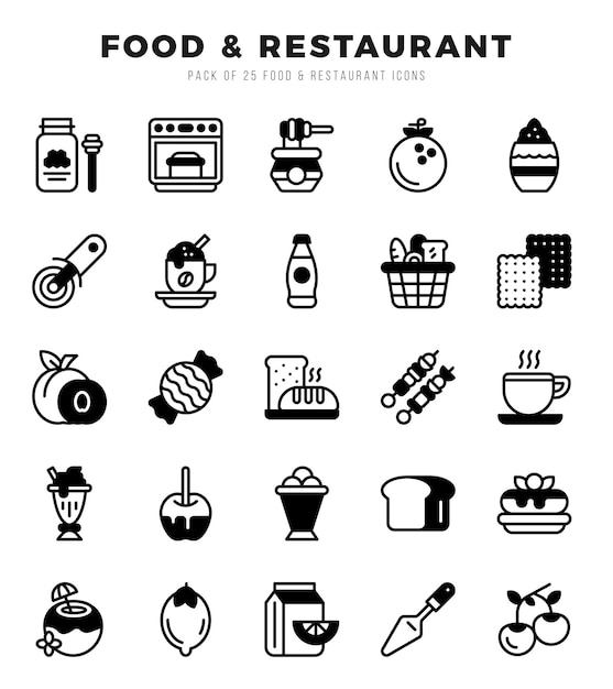 Vector Food and Restaurant types icon set in Lineal Filled style vector illustration