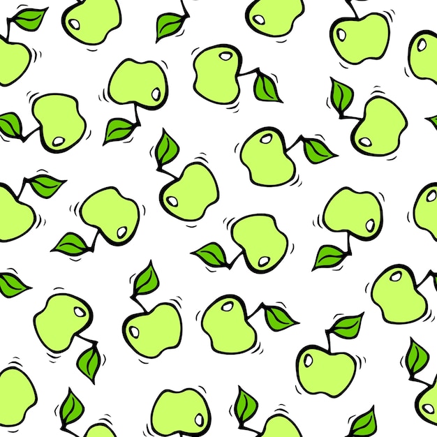 Вектор Векторная еда бесшовный узор с зелеными яблоками на белом фоне