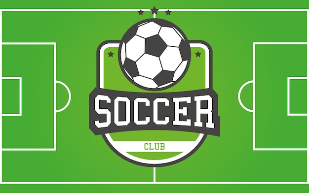 あなたのリーグ、クラブ、チームまたはトーナメントのベクトルサッカー場とサッカーのロゴタイプ。