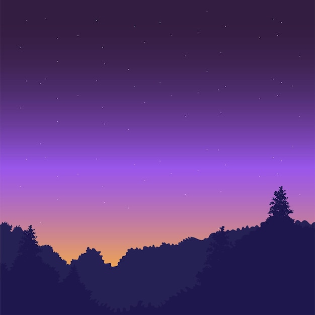 紫色の空と夜のベクトル森