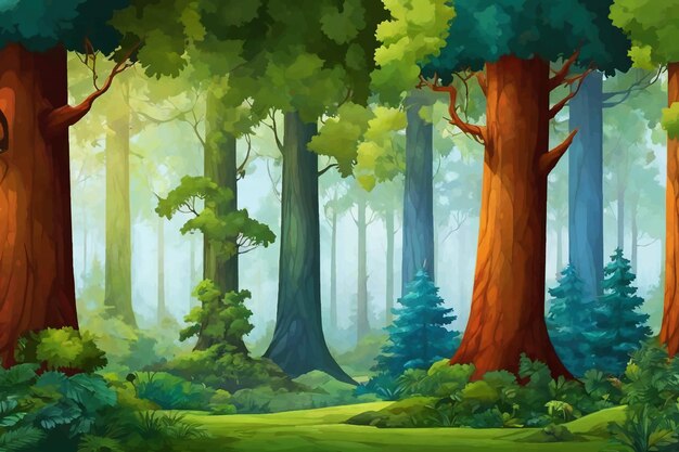 ベクター・フォレスト・シーン (Vector Forest Scene) はさまざまな森の木々を描いたベクターで平らな自然を背景にしたベクターの森のシーンです