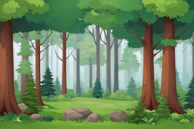 Vector vector forest scene with various forest trees vector a flat nature background vector forest scene