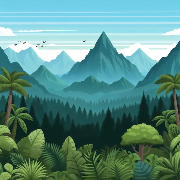 vector of a forest with mountains and trees