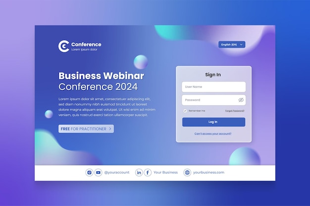 Vector Form Login Landing Page Website Business Webinar Conferentie