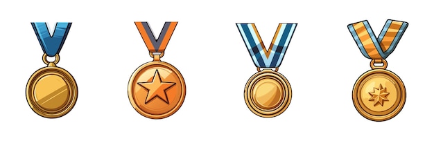 Vector four medals gold and bronze medals champion medals vector illustration on white background