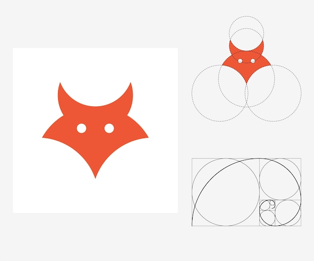 황금 비율 스타일의 벡터 여우. 편집 가능한 그림