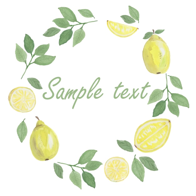 Vector frame background with lemons watercolor