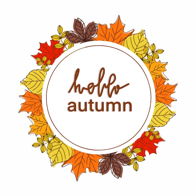 Vector frame circle autumn leaves background pattern