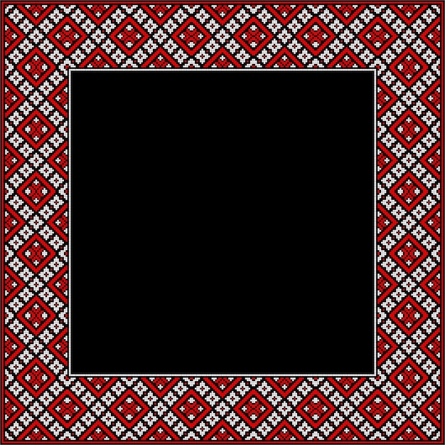 Vector frame copy space of Ukrainian ornament in ethnic style identity vyshyvanka embroidery