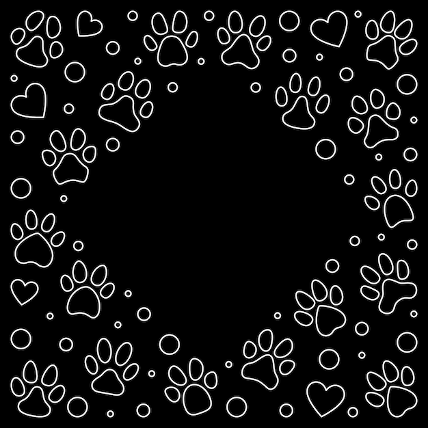 Vector Frame gemaakt van Pet Paw Prints en Hearts lijnsymbolen