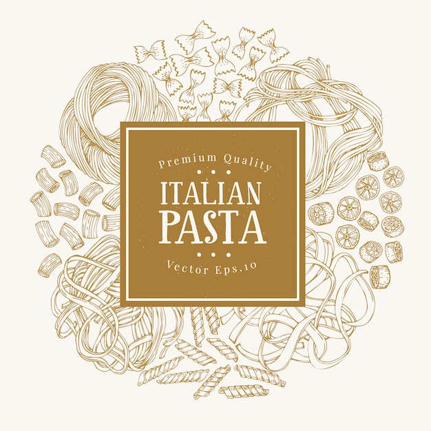 Vector vector frame with different types of traditional italian pasta.
