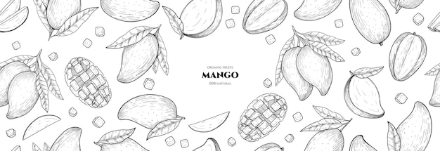 マンゴーのベクトル フレーム シームレスなパターンをベクトル 手描きイラスト