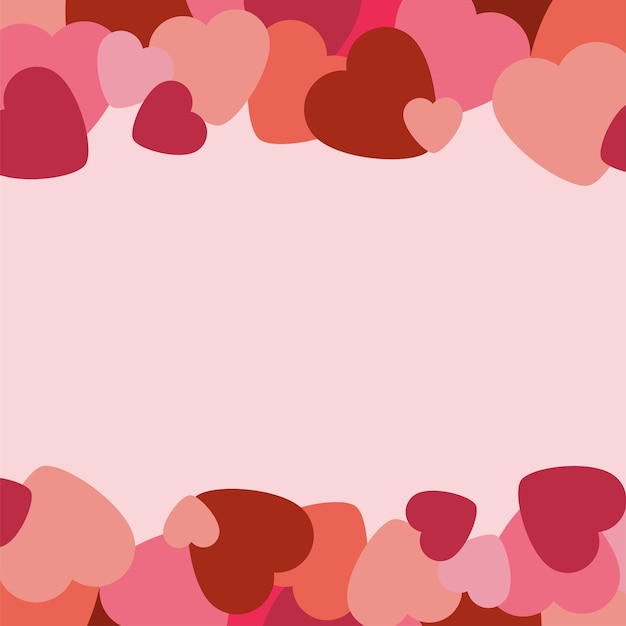 Векторная рамка с красными и розовыми сердцами на розовом фоне