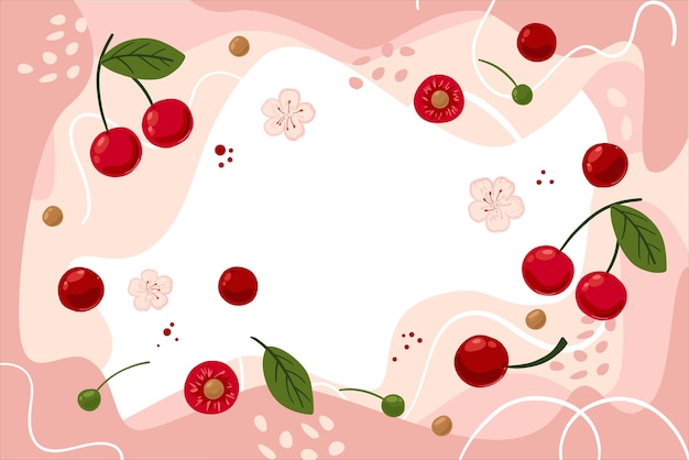 Vector frame with various cherry doodles and abstract elements