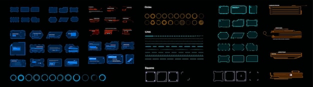 Vector frames set Elements with text signs and symbols for personal graphical interface HUD