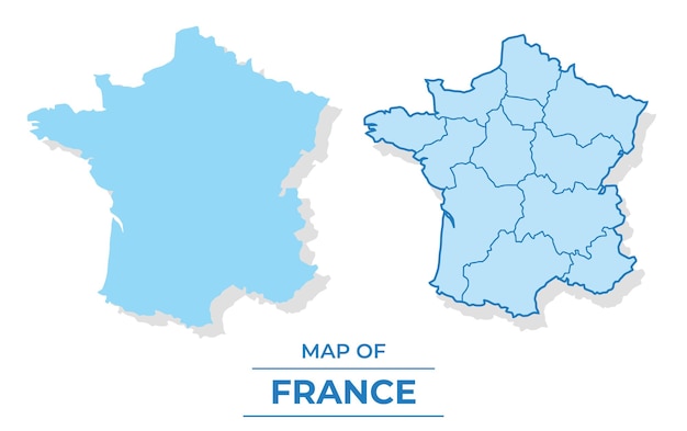 Vector vector france map set simple flat and outline style illustration