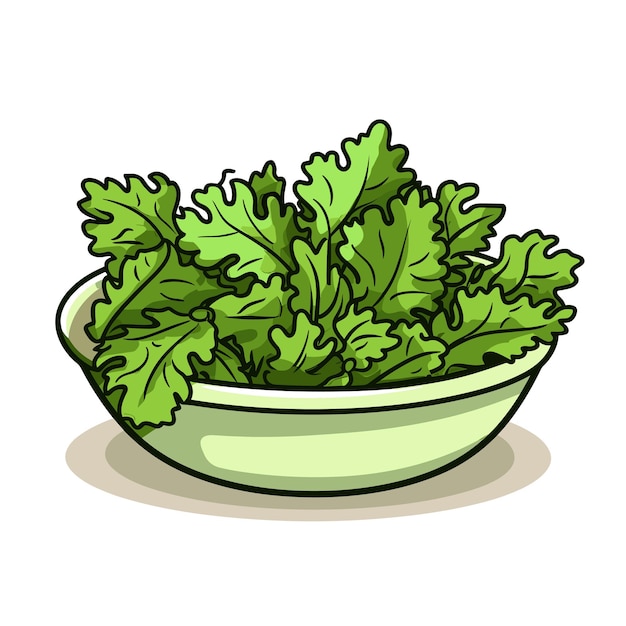 Vector vector of a fresh green lettuce salad in a white bowl on a table