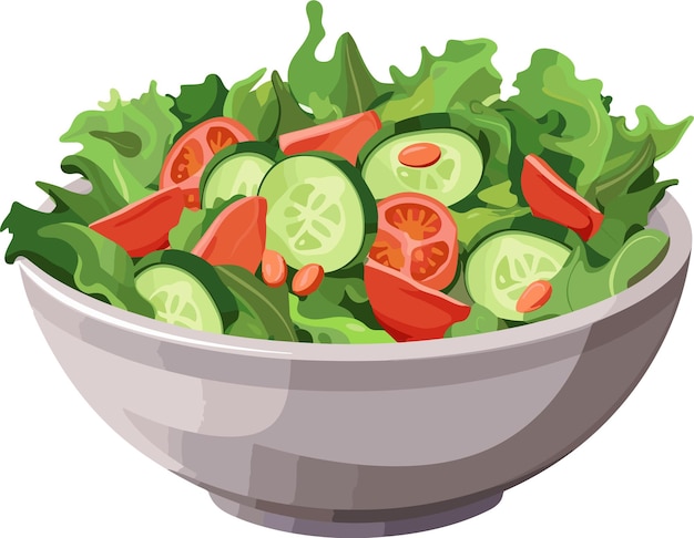 ベクター・フレッシュ・ベジタブル・サラダ (Vector Fresh Vegetable Salad) はグレーセラミック・ボウル (grey ceramic bowl) で新鮮で健康的な食べ物を配っている