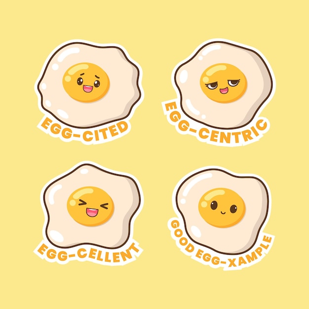 Vector vector fried egg cartoon character with quotes illustration stickerpack