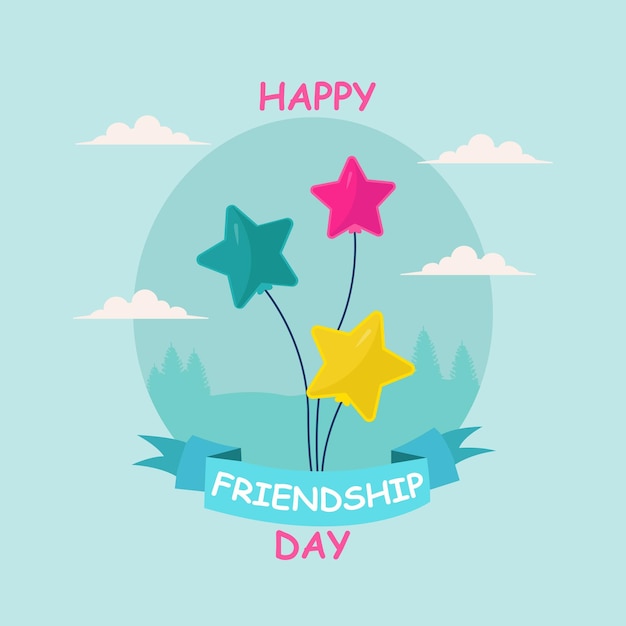 Vector friendship day background with cute star balloons