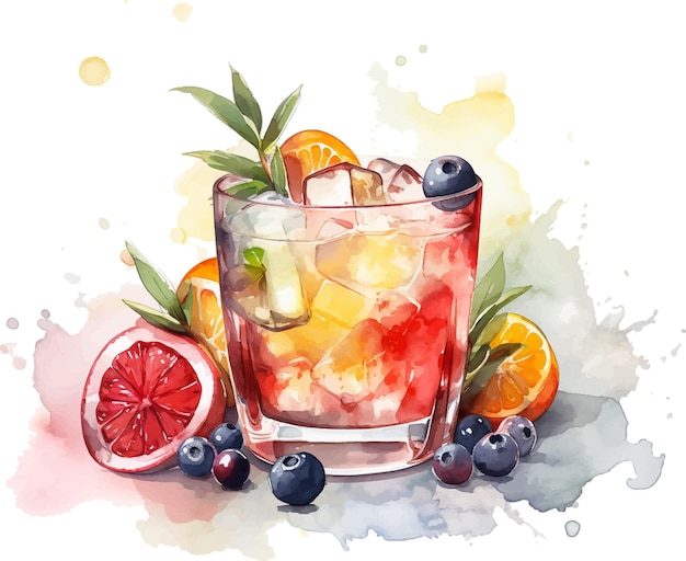 Vector vector fruit cocktail mocktail watercolor illustration