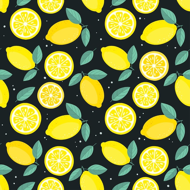 Vector fruity lemon seamless pattern Tropical fruit summer background