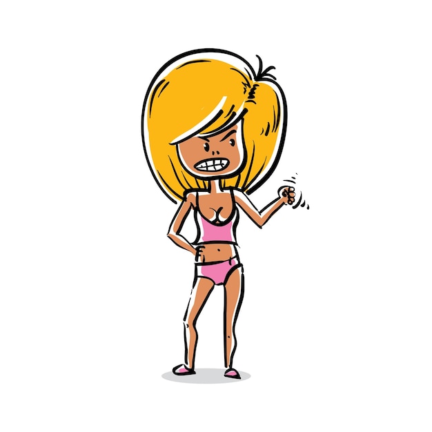 Vector full-length portrait of sexy woman, cartoon personality illustration. Simple drawing of attractive adult blonde lady.