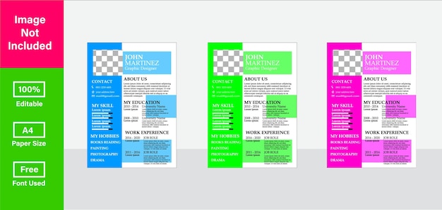 vector fully editable a4 cv set of three colors cv template design