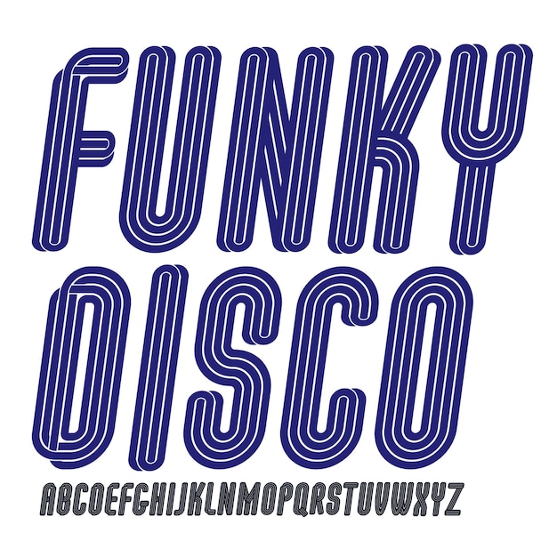 Vector funky italic upper case English alphabet letters collection with parallel line, for use as retro poster design elements for fun club or concert advertising.