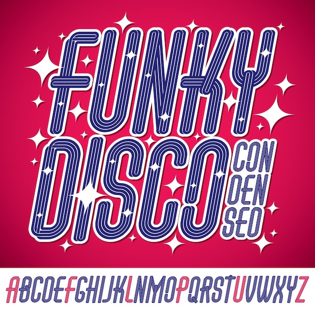 Vector funky tall upper case English alphabet letters collection, for use as retro poster design elements for fun club or concert advertising.