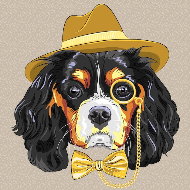 Vector vector funny cartoon hipster dog king charles spaniel