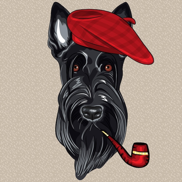 Vector funny cartoon hipster dog Scottish Terrier