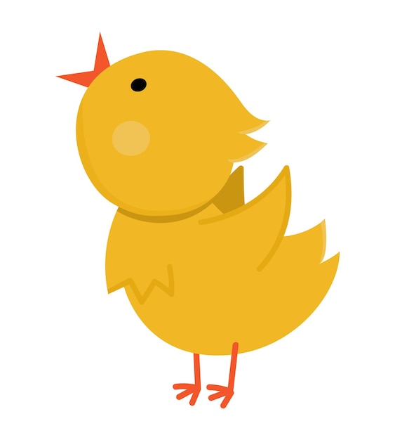 Vector funny chick icon Spring Easter or farm little bird illustration Cute yellow singing chicken isolated on white background