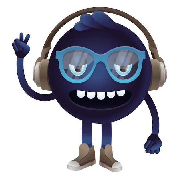 Vector funny monster with headphones and glasses