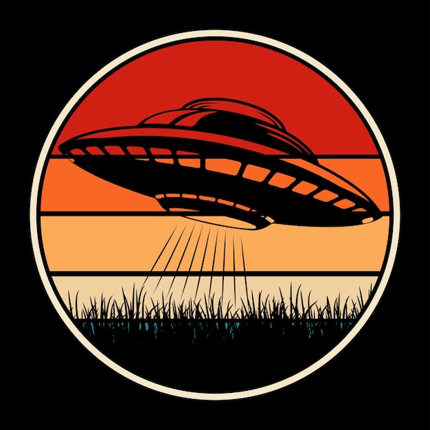 Vector funny retro sunset vintage ufo alien tshirt design