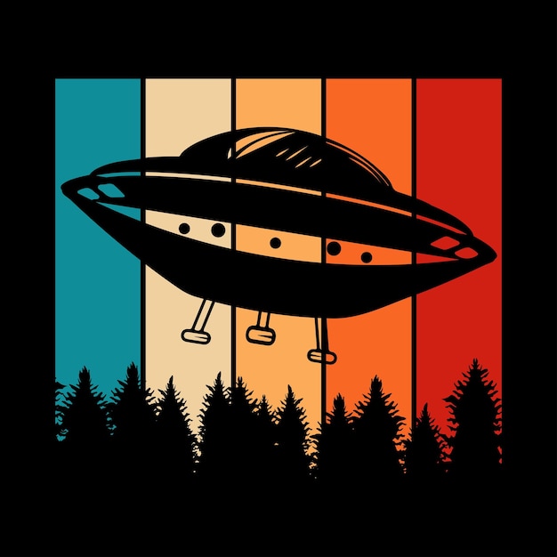 Vector funny retro sunset vintage ufo alien tshirt design