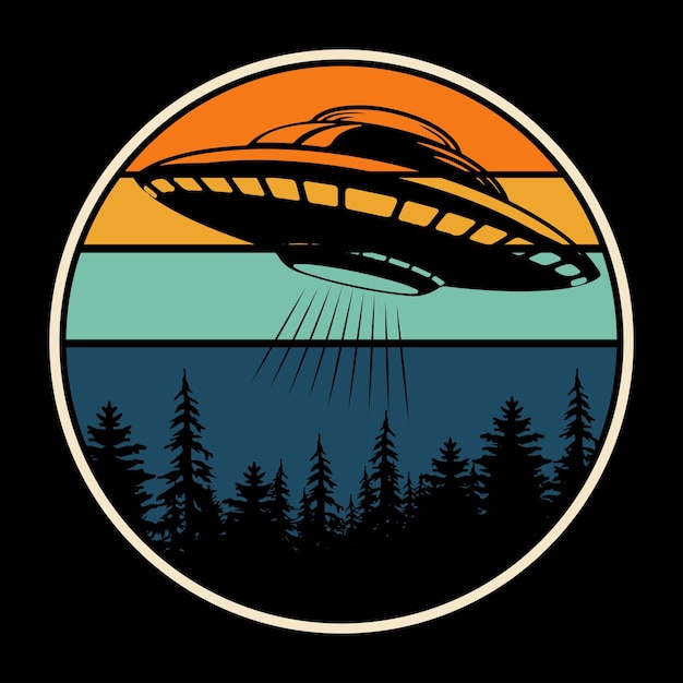 Vector funny retro sunset vintage ufo alien tshirt design