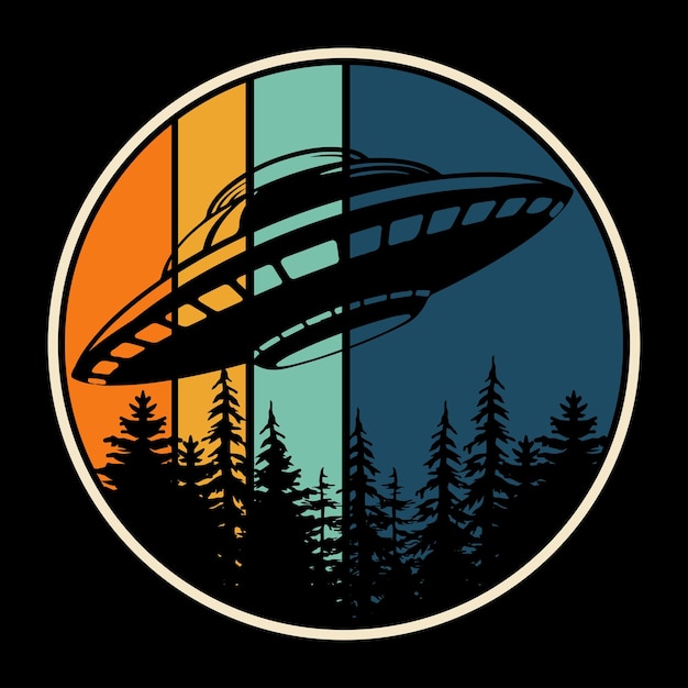 Vector funny retro sunset vintage ufo alien tshirt design