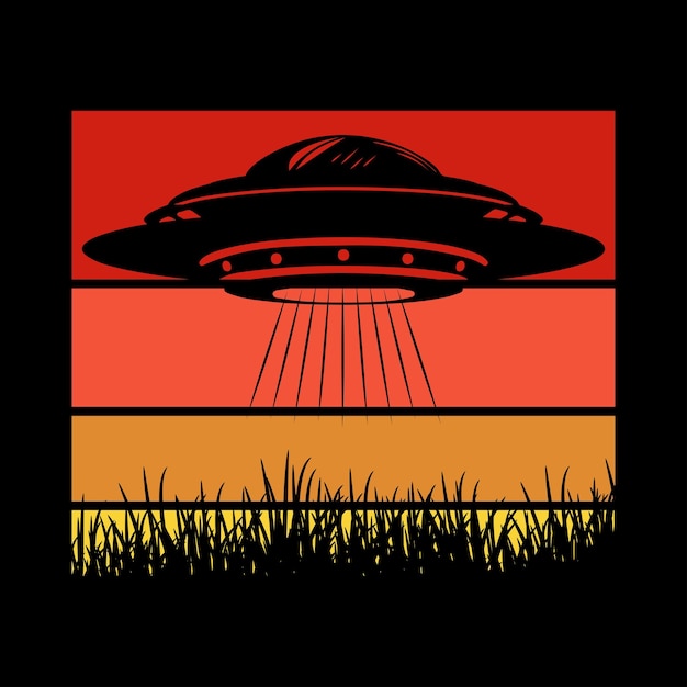 벡터 재미 있는 복고풍 일몰 빈티지 ufo 외계인 tshirt 디자인