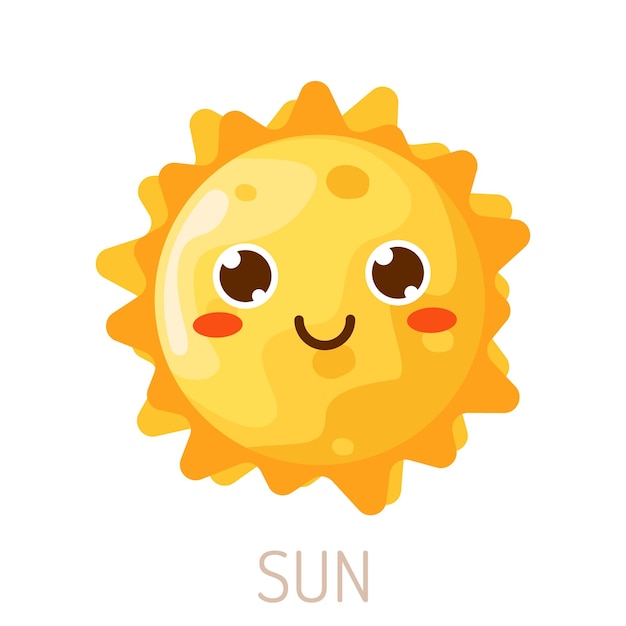 벡터 평평한 디자인의  ⁇ 터 재미있는 태양 행복한 미소 짓는 태양 아이들의 귀여운 태양 이모티콘 아기 노란 카와이 태양과 태양 광선