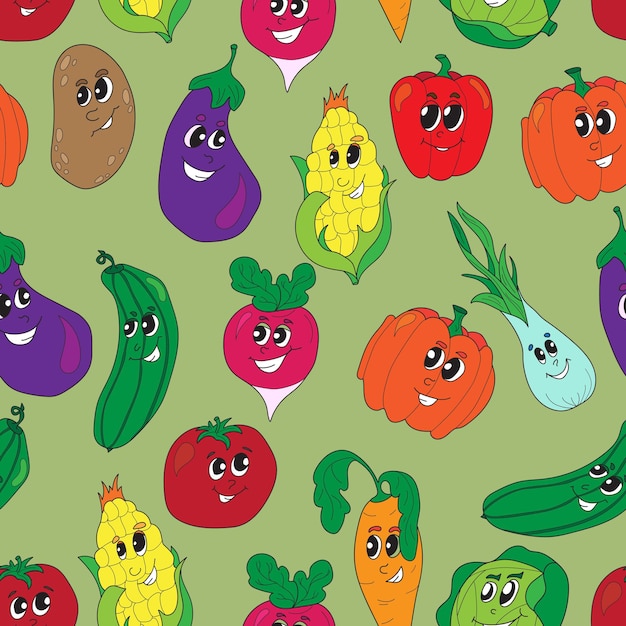 Vector funny vegetables seamless pattern. vegetables seamless background.health food